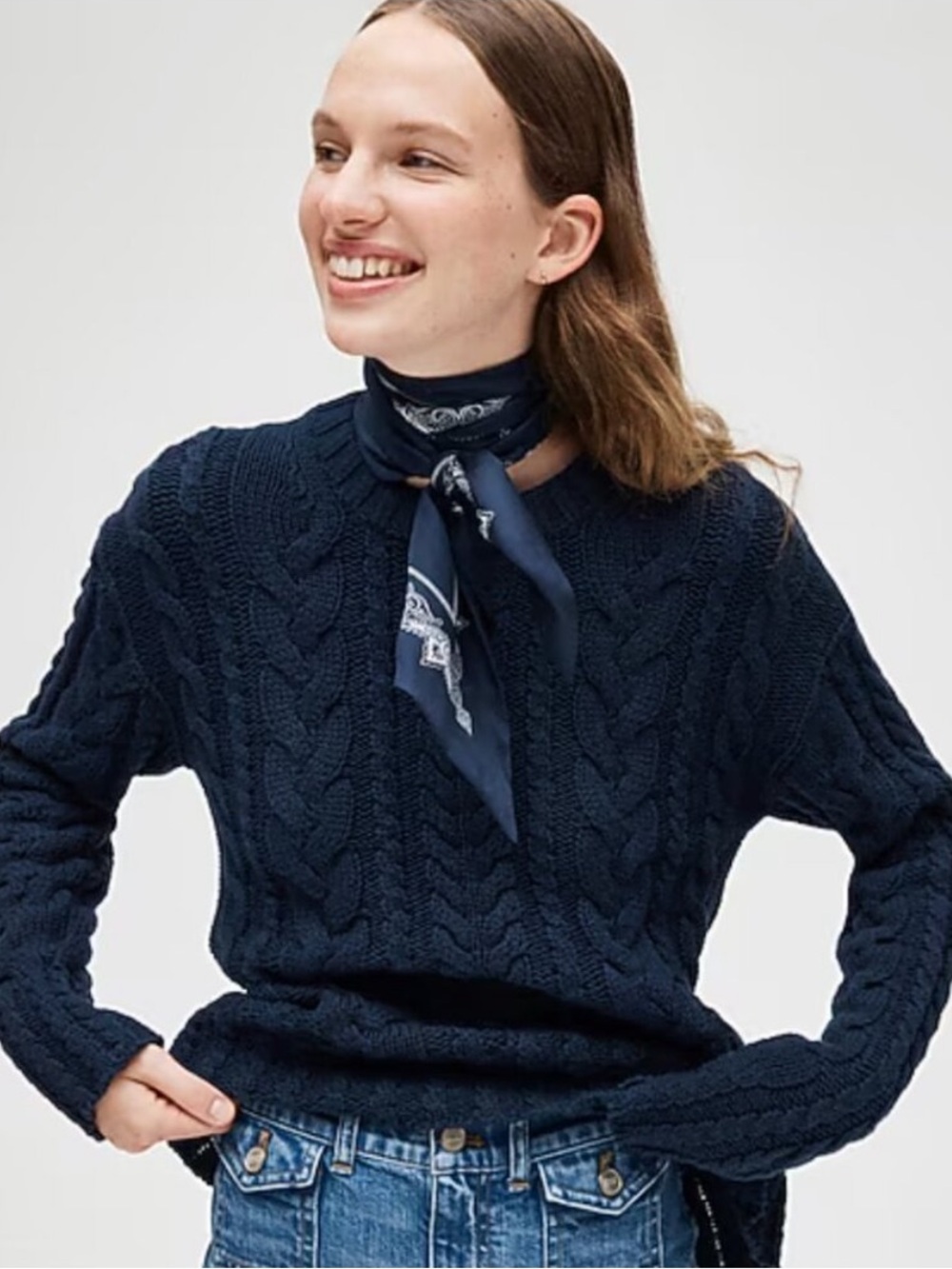 NEW J.CREW Cable-knit Crewneck Sweater Size XS Navy CN860 100% cotton - Picture 2 of 10